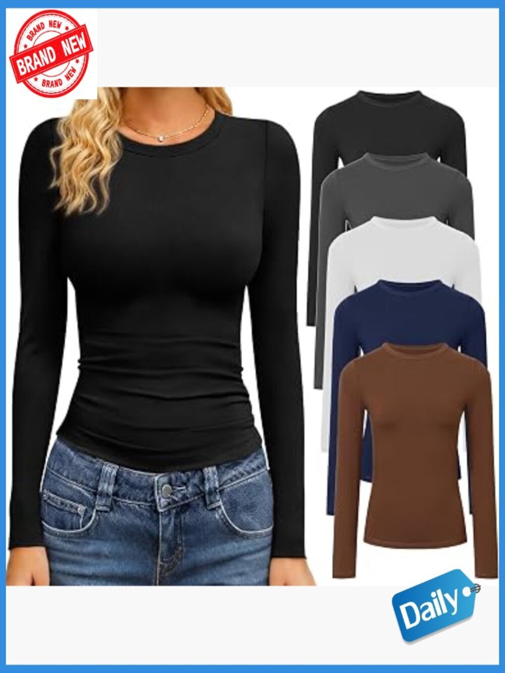 3 Pack Long Sleeve Crew Neck Fitted Tees Workout Tops Y2K Shirts